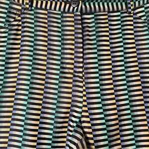 Anna Sui Gold purple green black cigarette pants. 44 Italy